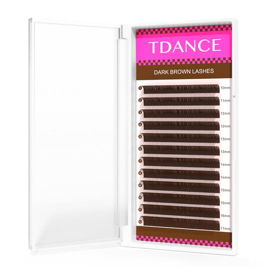 TDANCE dark brown lash extensions in 0.03/0.05/0.07mm with CD curl for natural-looking enhancement.
