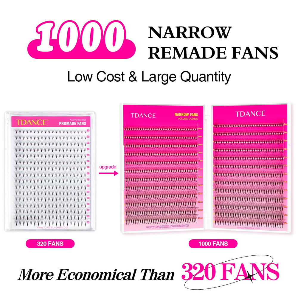 TDANCE lash fans with extended flat stems for stronger adhesion.