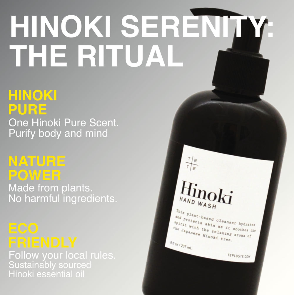 TE + TE Hinoki essential oil closeup highlighting pure aroma.