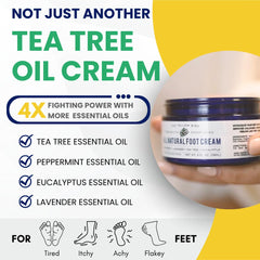 The Yellow Bird tea tree foot cream bottle highlights natural ingredients.