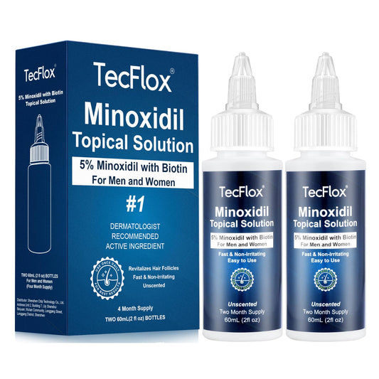 tecflox 5percent minoxidil bottle 60ml, compact for daily use.