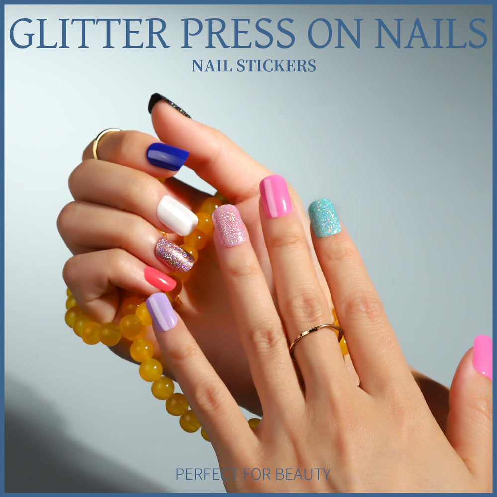 Teenitor glitter nails in bold colors for statement sparkle and chic accents.