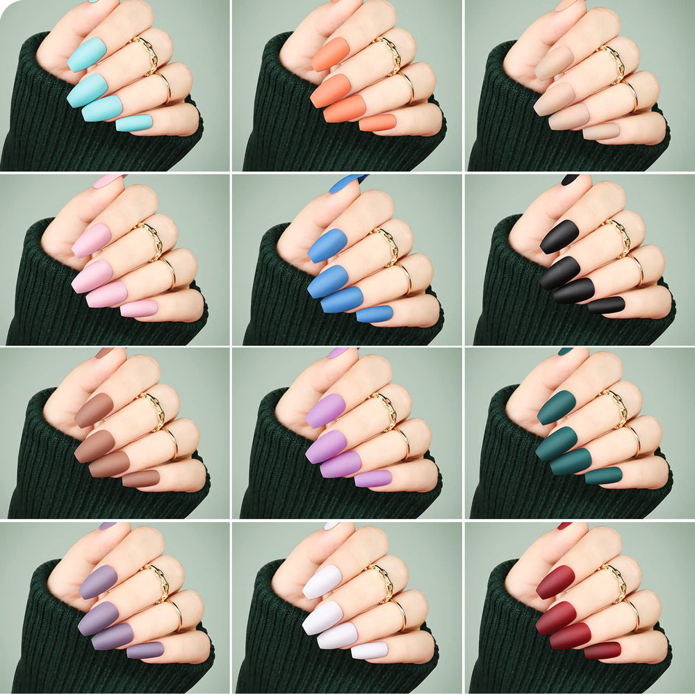 Teenitor glossy coffin nails showcase vibrant color and shine.