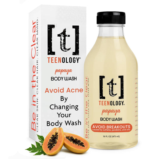 Teenology body wash papaya bottle for gentle daily cleansing to help prevent breakouts