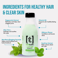 Teenology Teen Shampoo ingredients peppermint and aloe for gentle cleansing.