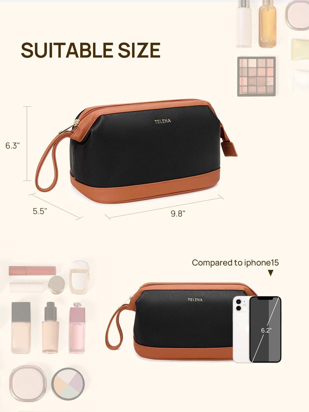 Telena makeup bag portable carry handle makes it easy to grab and go.