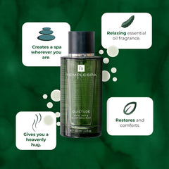 TEMPLESPA Quietude mist spray application demonstrates quick, soothing aroma to unwind after a hectic day.