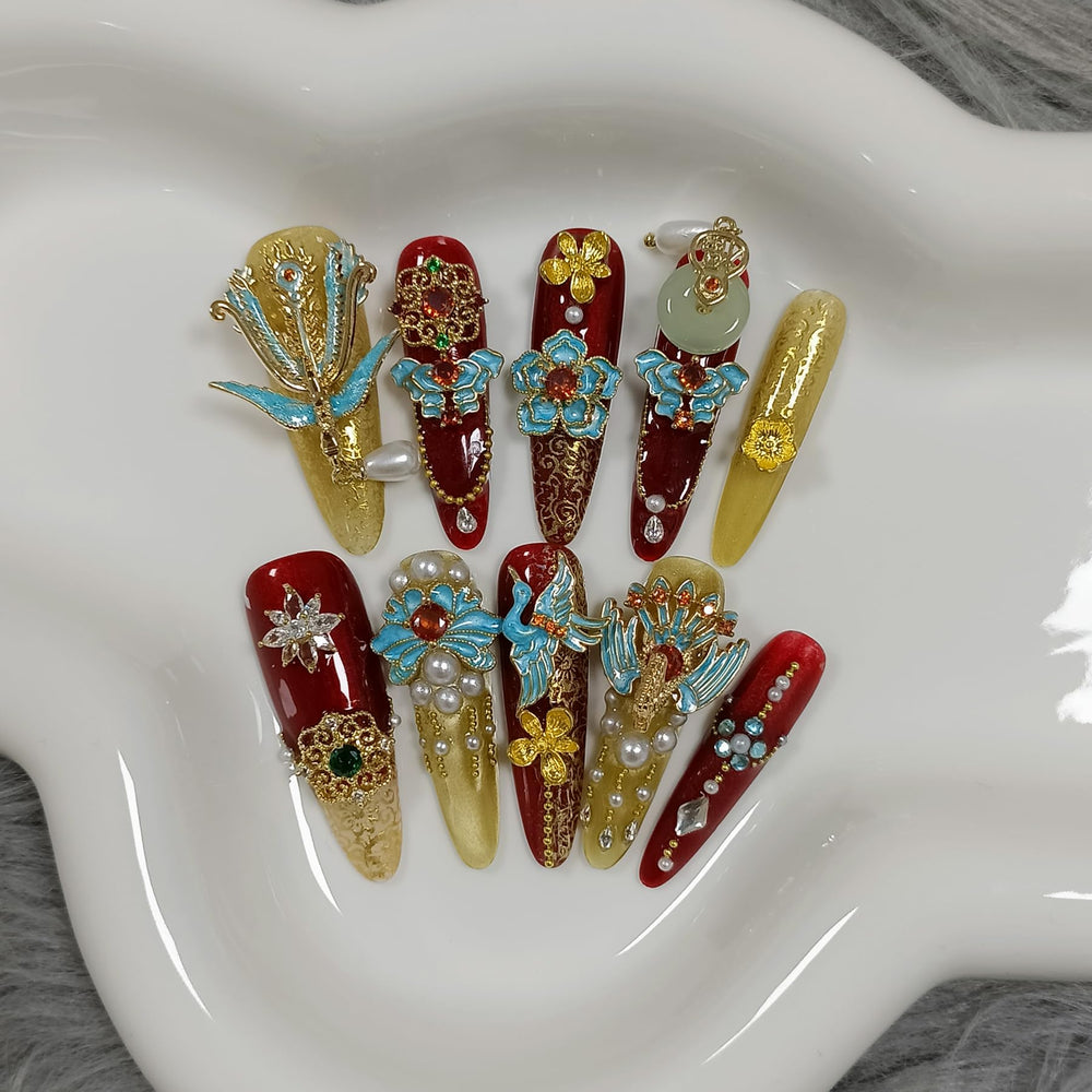 TENPAL cheongsam-inspired nails for a cultural bridal style.
