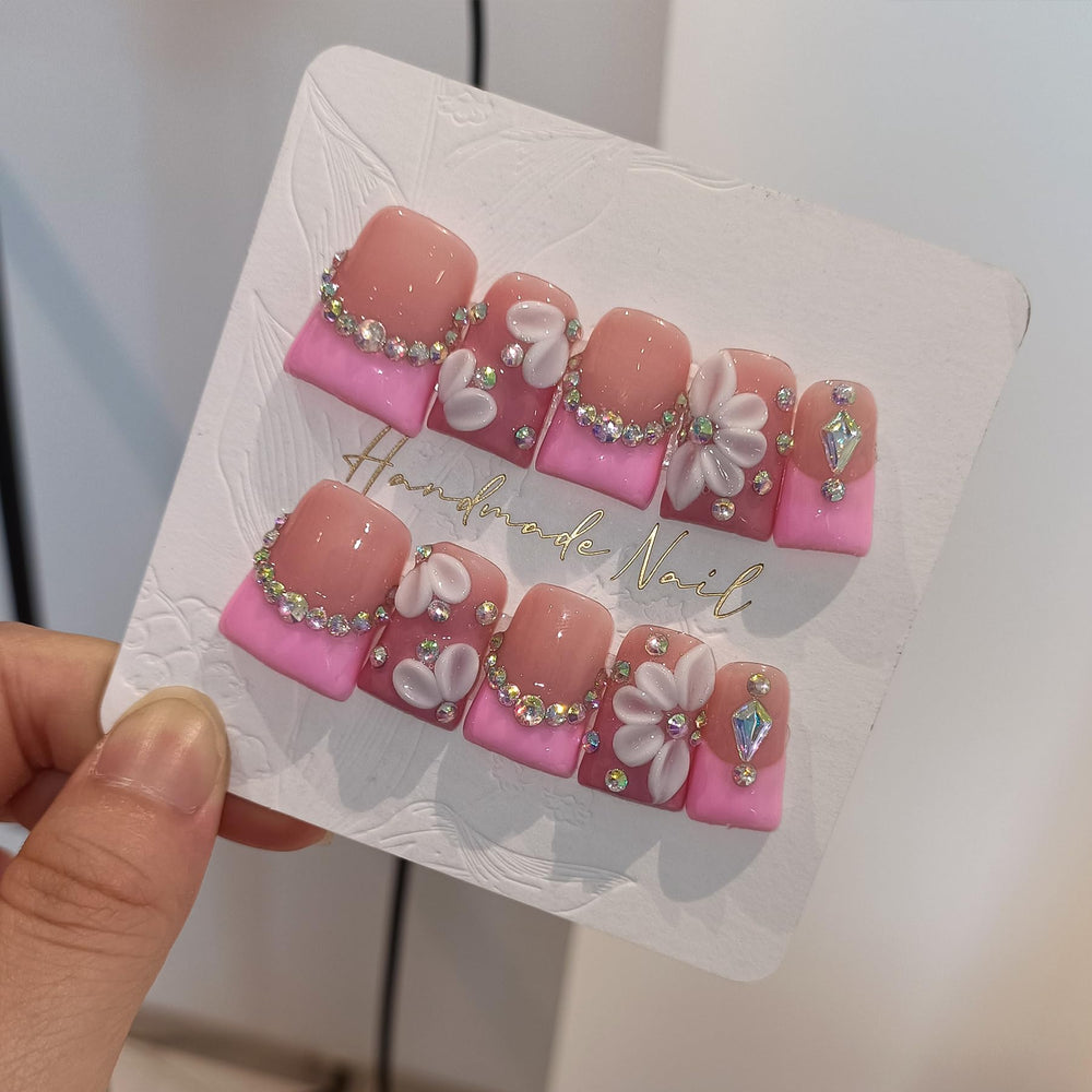 TENPAL elegant French tip nails with gems for office-ready style