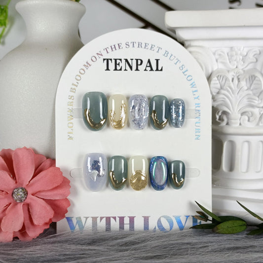 TENPAL jade cat eye glossy nails with designs for quick salon-like finish at home