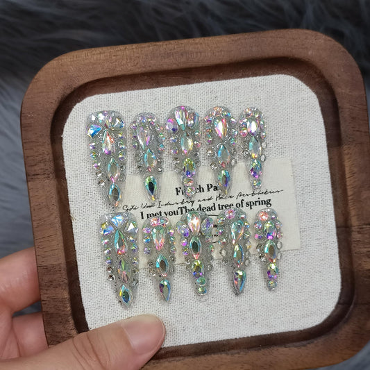 TENPAL luxury nails in long stiletto with crystal glitter for bridal glam