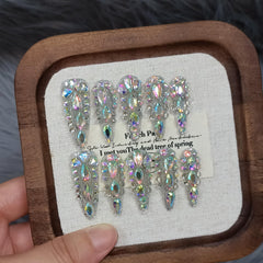 TENPAL luxury nails in long stiletto with crystal glitter for bridal glam
