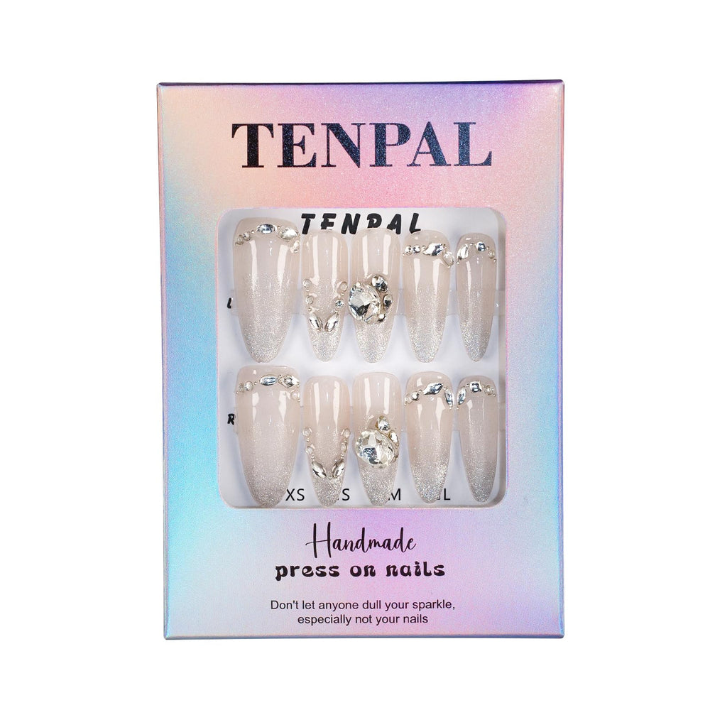 TENPAL nude glitter glow visible under different lighting.