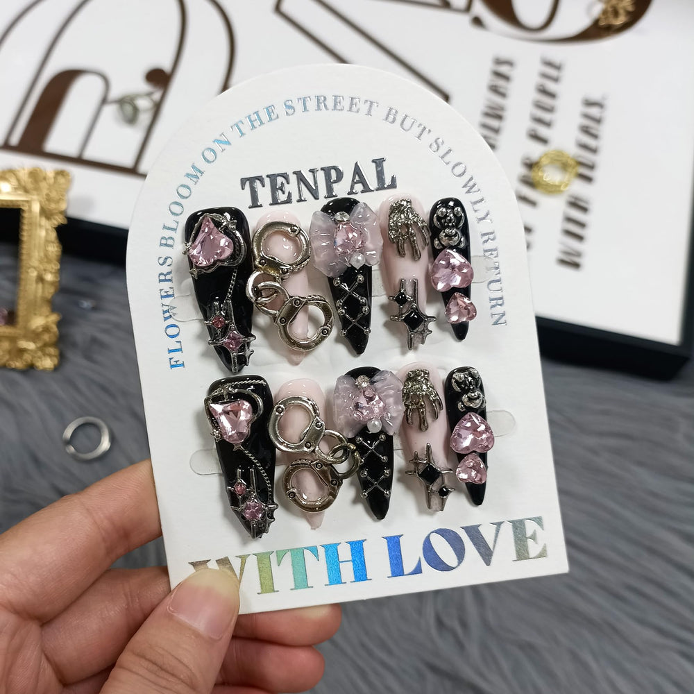 TENPAL Y2K press-on nails with tools box for quick home manicure.