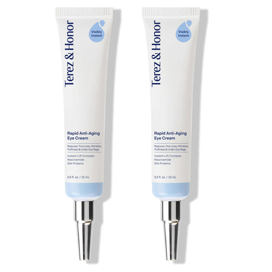 Terez & Honor anti-aging rapid under-eye cream jar close-up for quick refreshed feel.