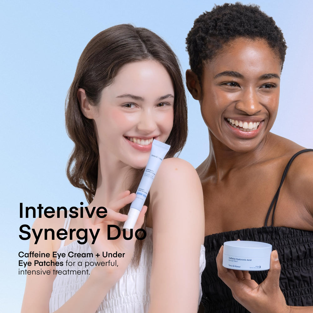 TEREZ & HONOR hydrogel under-eye patches delivering cooling hydration.