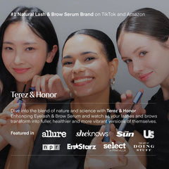 Terez & Honor travel packaging showcases compact lash and brow care on the go