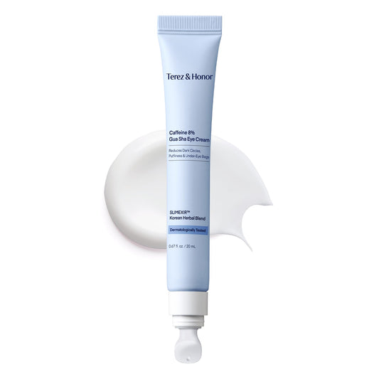 TEREZ & HONOR eight percent caffeine eye cream jar energizes delicate under-eye skin