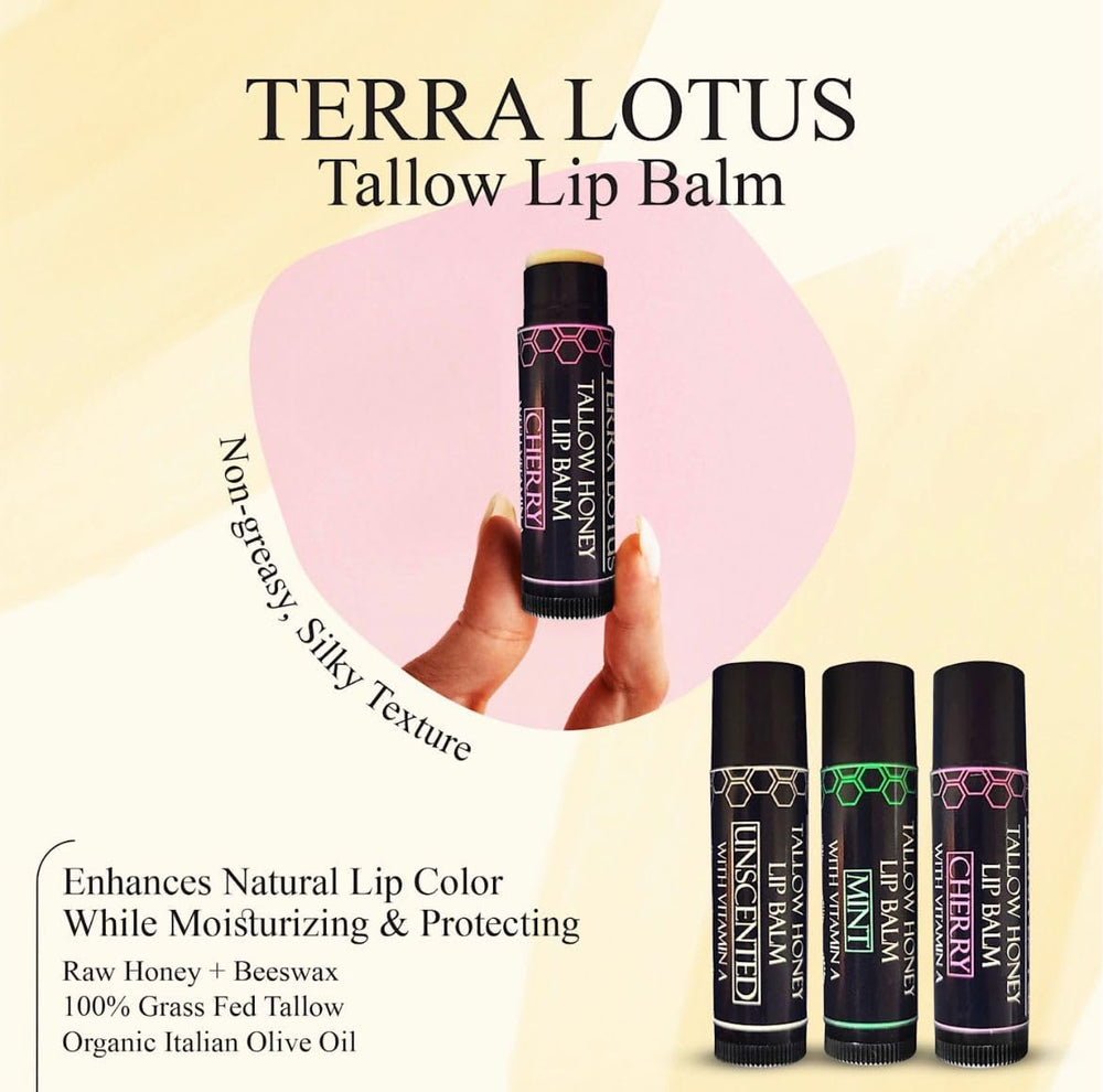 Terra Lotus Cherry flavor lip balm ready for daily nourishment