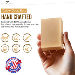 Terra Lotus handcrafted small-batch soap on a wooden surface.