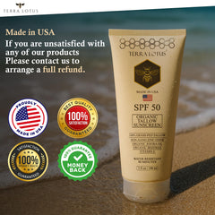 Terra Lotus reef-safe label signals eco-conscious mineral protection.