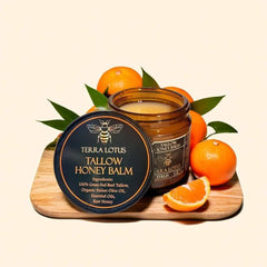 Terra Lotus raw honey detail emphasizing gentle skin nourishment.