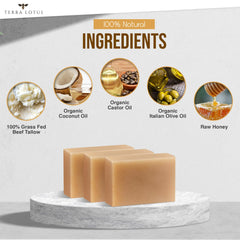 Terra Lotus soap lather closeup showing rich moisture and skin-friendly cleansing.