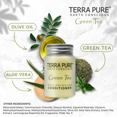 Terra Pure aloe and olive oil conditioner label for premium care