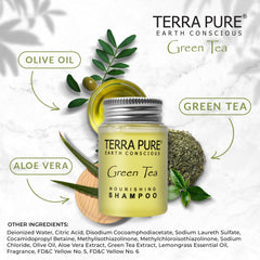 Terra Pure compact shampoo bottle shown for closet storage in hotel bathrooms.