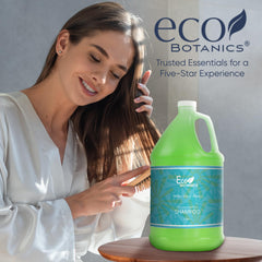 Terra Pure Eco Botanics bulk bottle on bathroom shelf in guest rooms