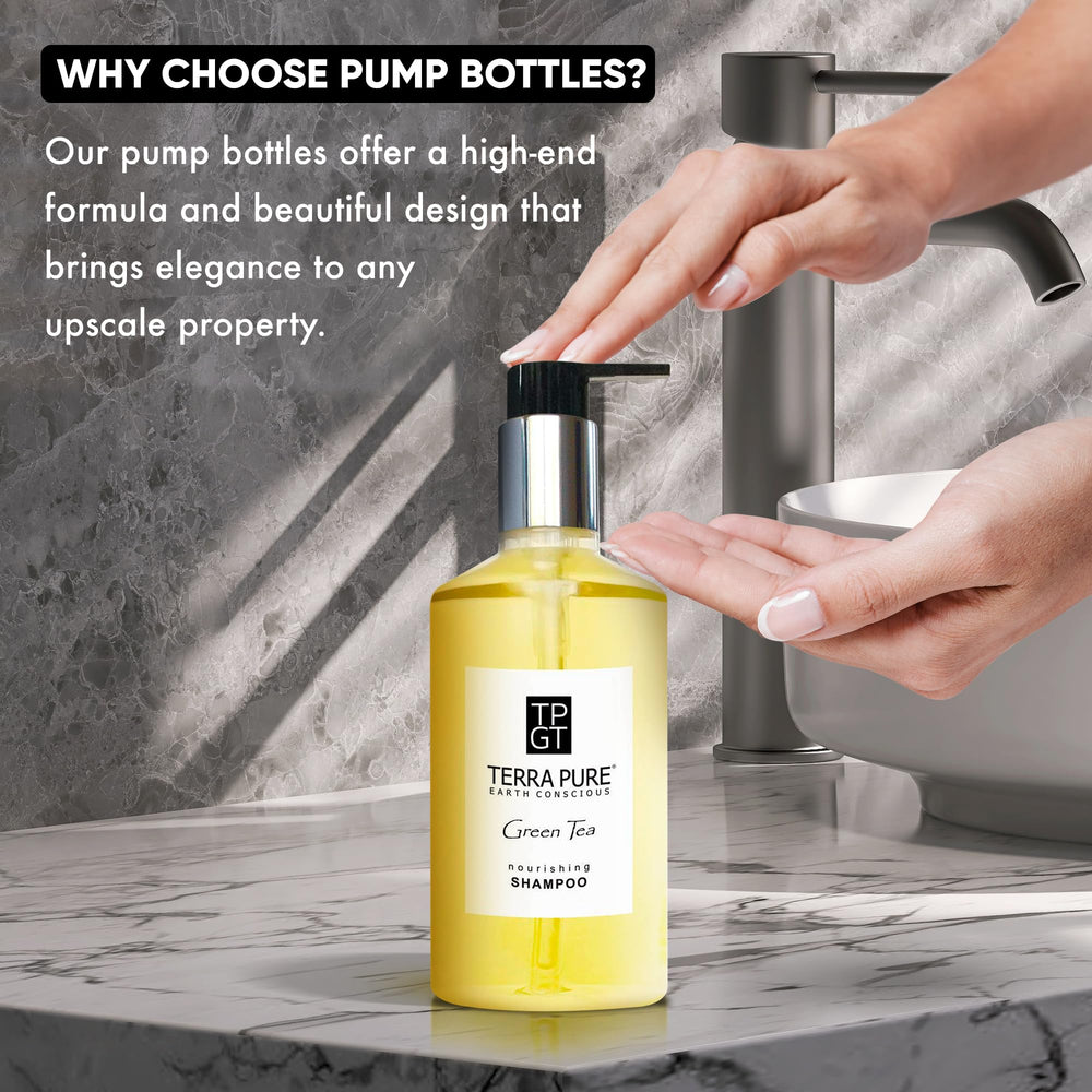 Terra Pure Ecobox Body Wash bottle ready for hotel showers