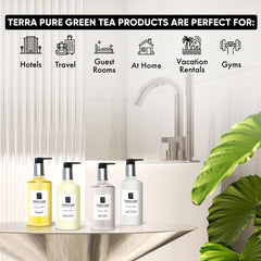 Terra Pure Ecobox Shampoo bottle showcased for hotel use