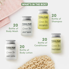 Terra Pure Green Tea Body Wash bottle—invigorating cleanse with aromatic notes for spa-like stays.