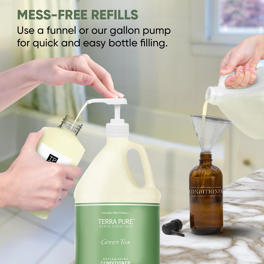 Terra Pure Green Tea Lotion dispenser station with gallon bottle