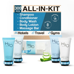 Terra Pure H2O Therapy shampoo mini bottle for hotel guests, gentle cleansing and refreshing scent.