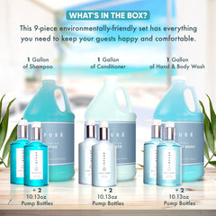 Terra Pure H2O Tropical Infuse body wash gallon bottle close-up for guests