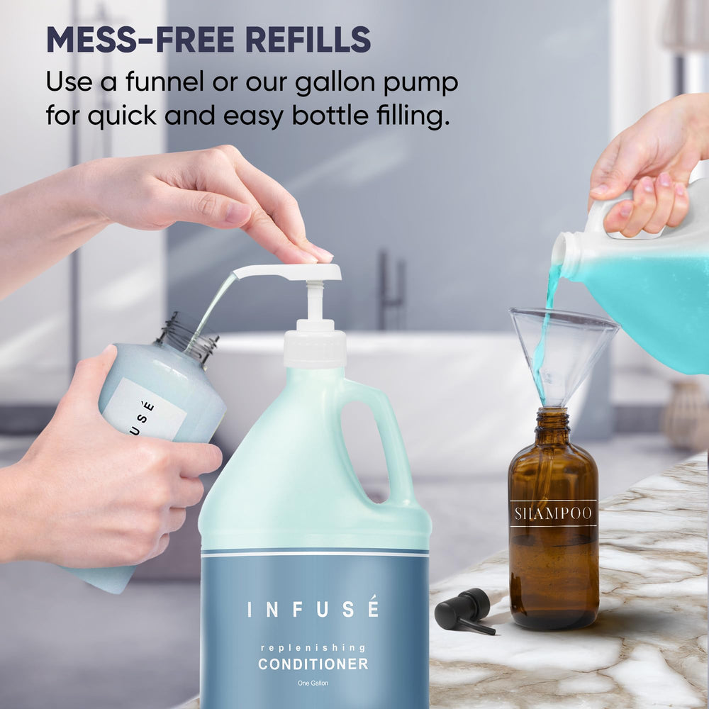 Terra Pure refillable body wash pump bottle in hotel bathroom for convenience