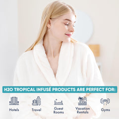 Terra Pure H2O Tropical Infuse conditioner gallon bottle close-up for guests