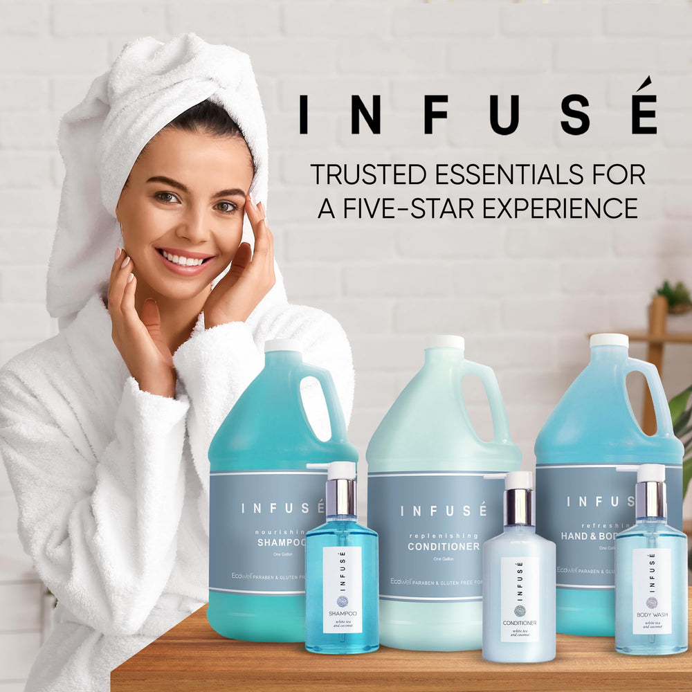 Terra Pure H2O Tropical Infuse dispenser set on hotel shelf