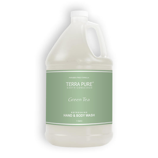 Terra Pure Hotel Hand & Body Wash bottle in bold guest-room packaging for easy identification.