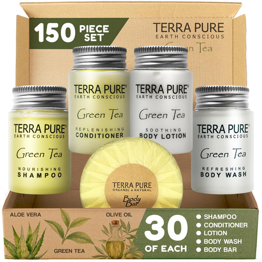 Terra Pure hotel toiletries bulk set packaging for guest rooms and hospitality