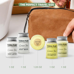 Terra Pure lotion travel size promotes soft skin in guest suites.