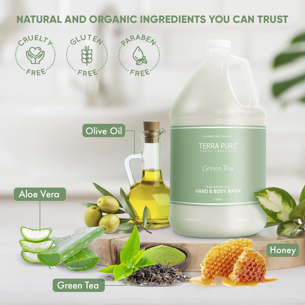 Terra Pure natural ingredients label highlights plant-based care for hospitality use.