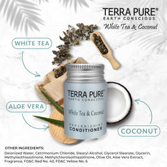 Terra Pure paraben-free conditioner label communicates gentleness and hotel-safe formulation.