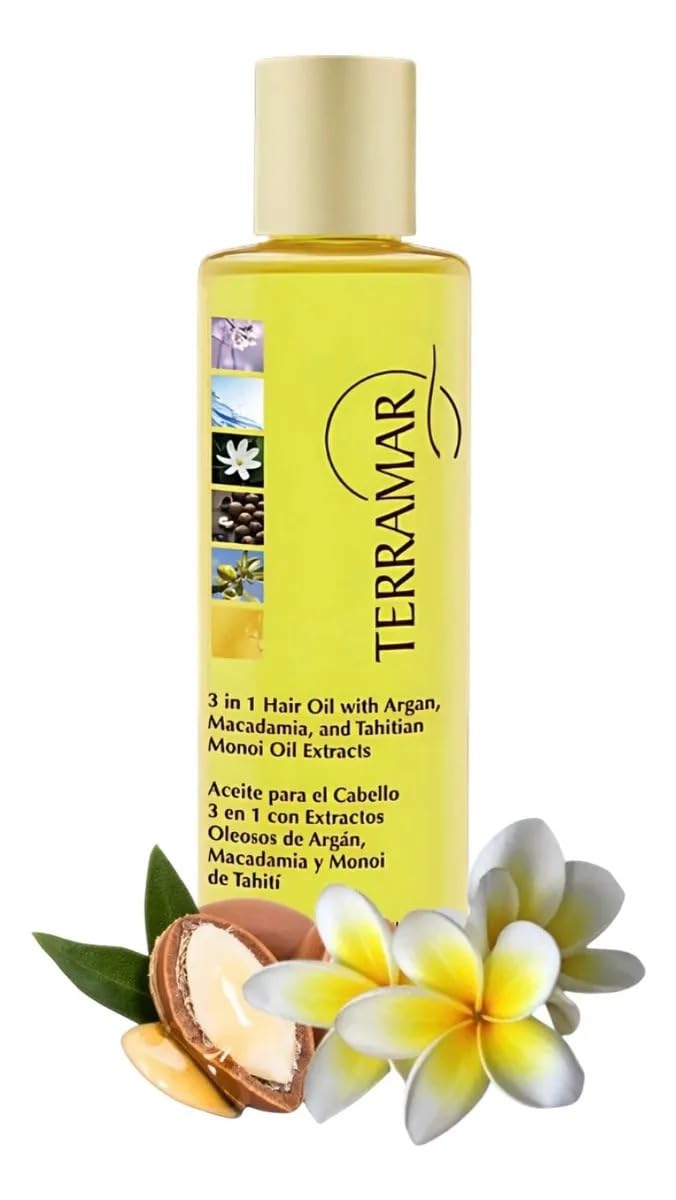 Terramar Hair Treatment Oil bottle ready to restore shine and manage frizz.