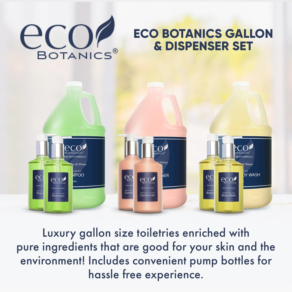 Terra Pure Eco Botanics gallon conditioner bottle presented on a hospitality shelf.