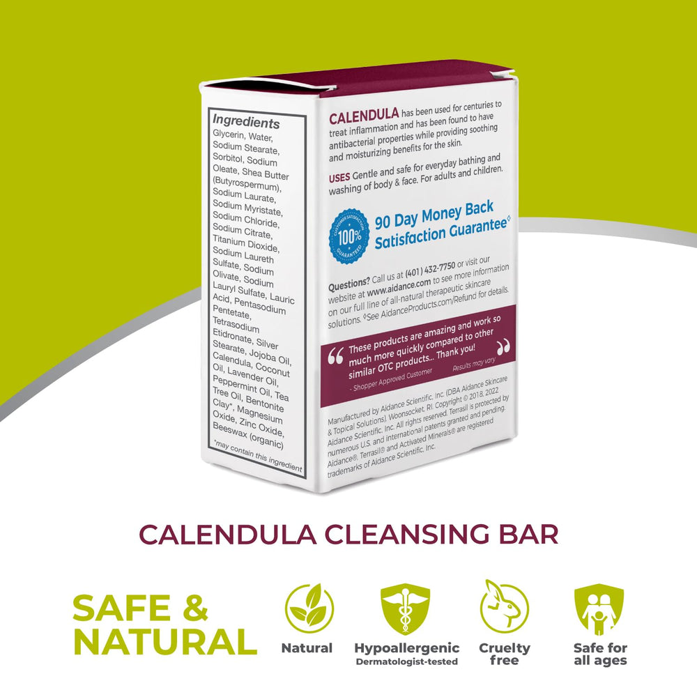 Terrasil Calendula Soap Bar made in USA label showcases quality.