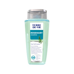 Terre De Vie rosemary shampoo bottle showing hydrating formula for balanced hair