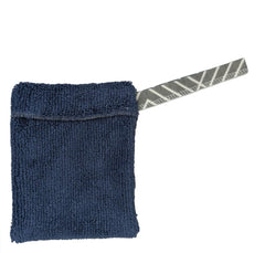 Two-pack terry cloth soap holders in dark blue, travel-friendly and durable.