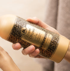 Product on shelf evokes a spa-like shower experience at home.